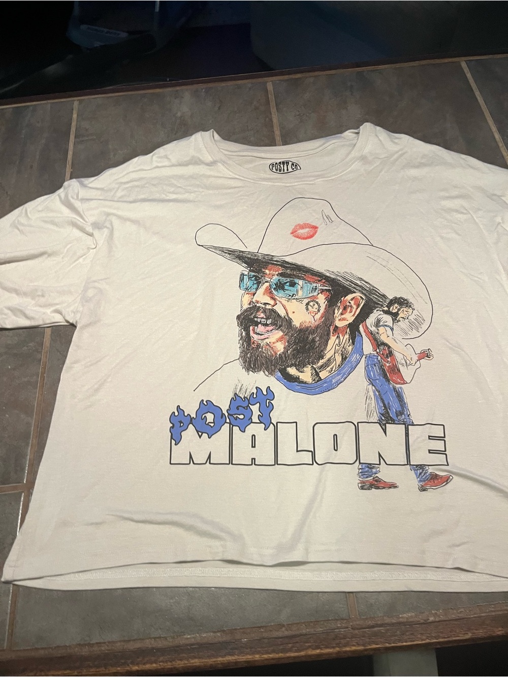 Post Malone White Graphic Tee - Illustration Portrait, size M, but boxy oversize